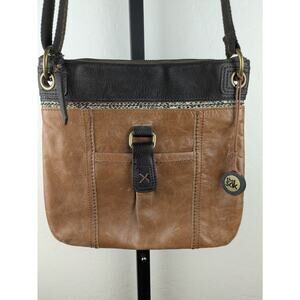 The Sak Kendra Crossbody Purse Distressed Two-Tone Brown Leather Messenger Bag